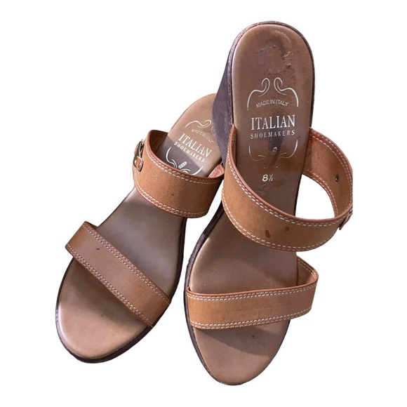 Italian shoemaker womens slip on platform sandal leather color. Size 8.5 - Picture 9 of 12